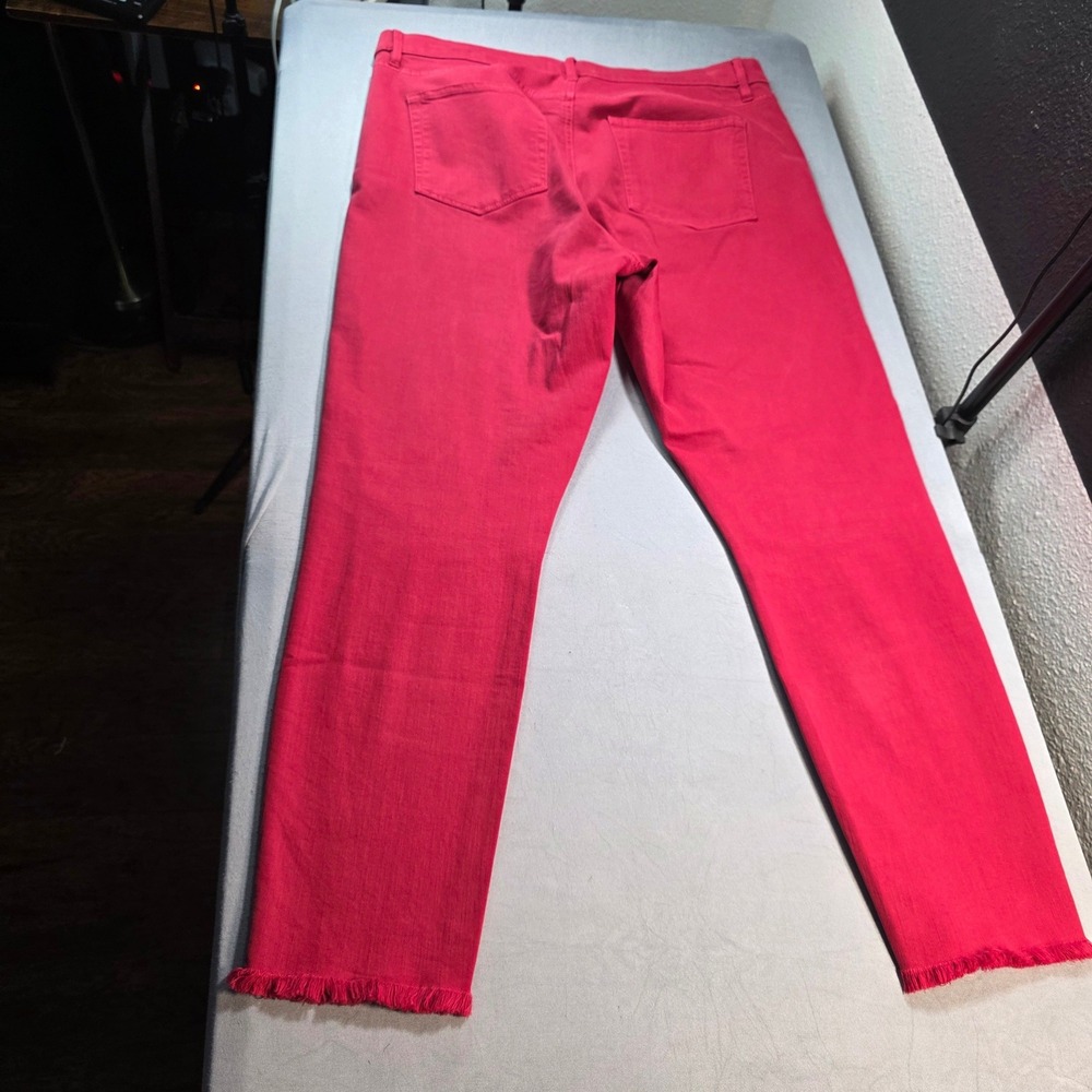 LOFT Red/Pink Skinny Jeans Raw Fringe Hem High Rise Size 14 (32) Slim Denim - Picture 7 of 11